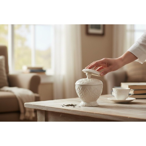 Unbranded Other - Ceramic Sugar Bowl Home OS Cream NWOT Embossed Heart Lidded Jar
